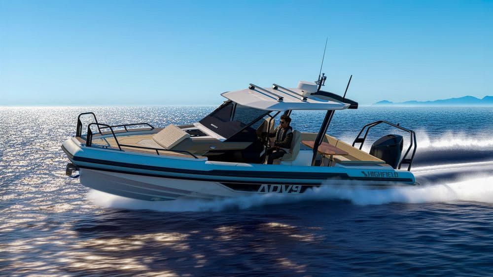 A Highfield ADV crossover RIB running at speed