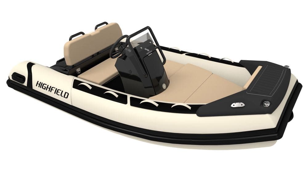 A Highfield Sport RIB with a console, studio view